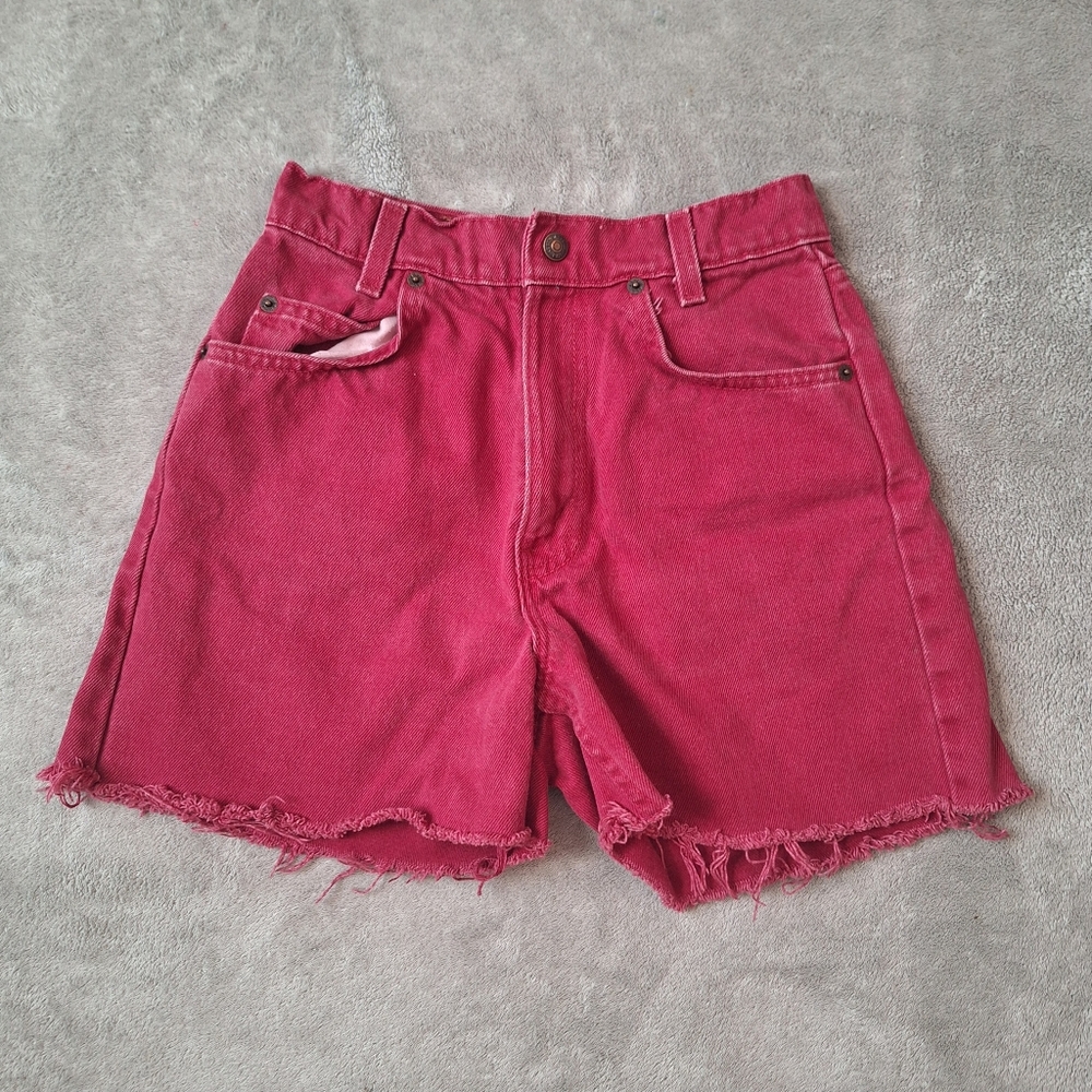 vintage levi red/burgundy denim cut-off shorts